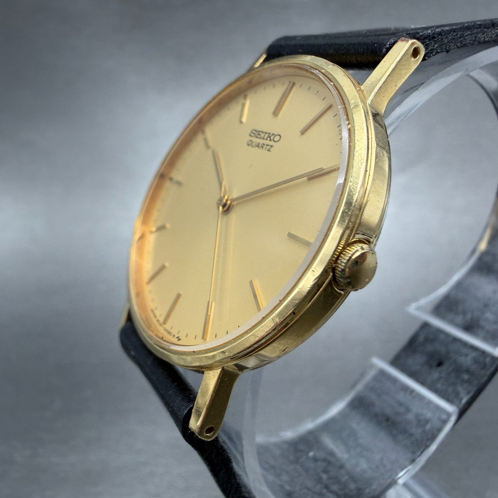 Seiko Watch Men 32mm Champagne Dial Gold Tone Round VTG 2C21-0120 New Battery 22