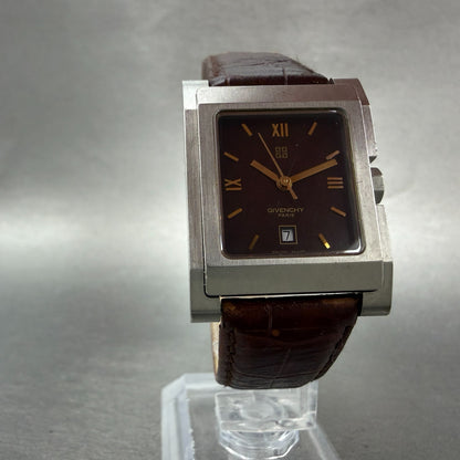 Givenchy Tank Watch Men 26mm Red Dial Silver Tone Rectangle Date New Battery5