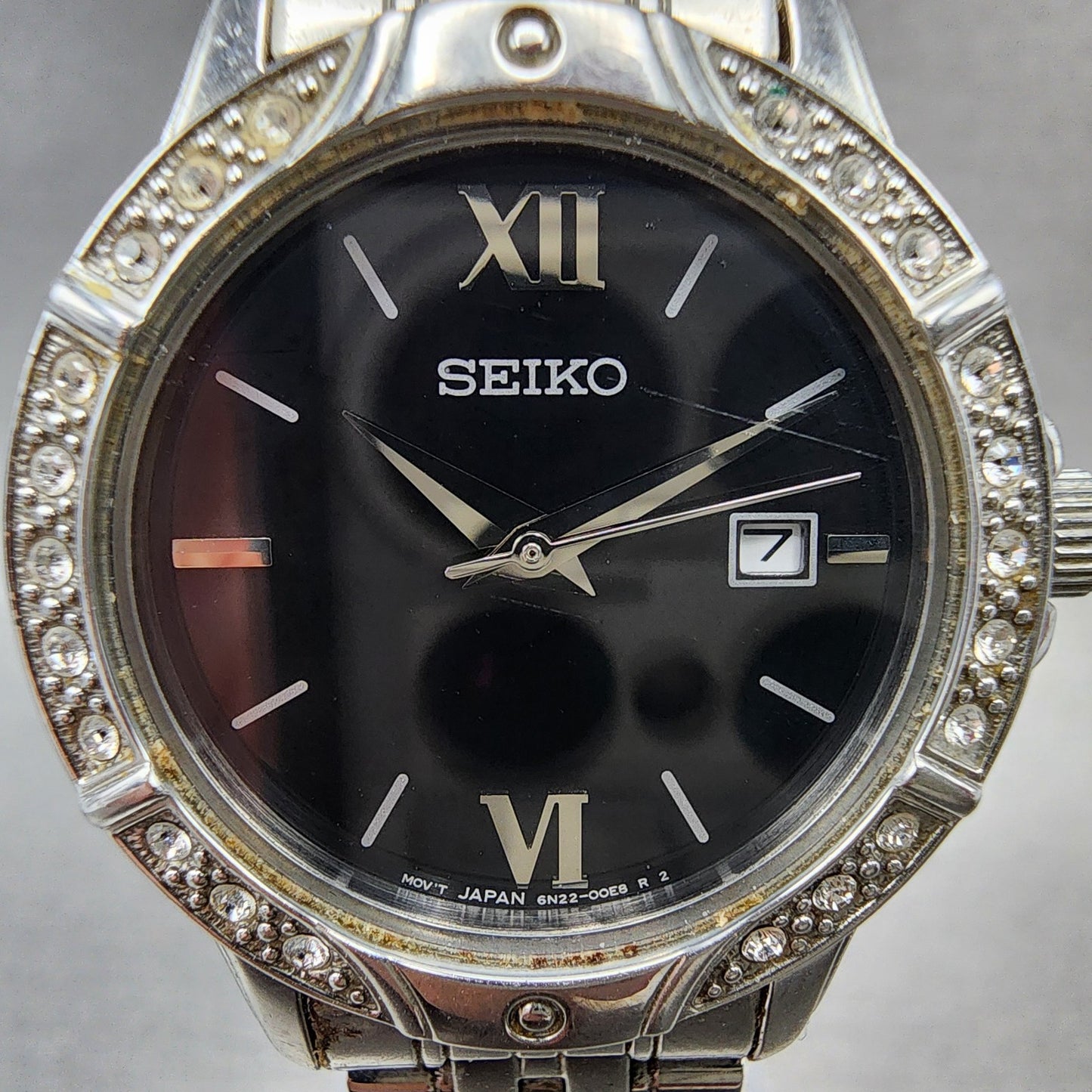 Seiko Watch Women 30mm Black Dial Silver Tone Date Round 6N2200B0 New Battery1