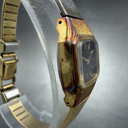 Seiko Tank Watch Women 17mm Brown Dial Gold Tone Rectangle 5420-5019 New Batt O53