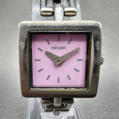 Nixon The Charm Watch Women 19mm Pink Dial Silver Tone Square New Battery1