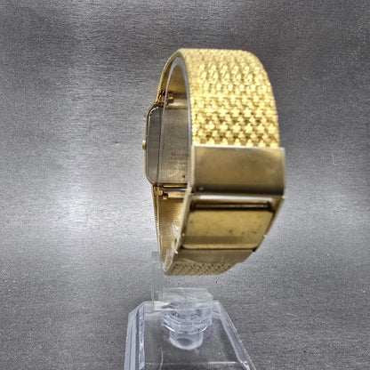 Seiko Tank Watch Men 25mm Silver Dial Gold Tone Rectangle 5Y30-5B49 New Battery7
