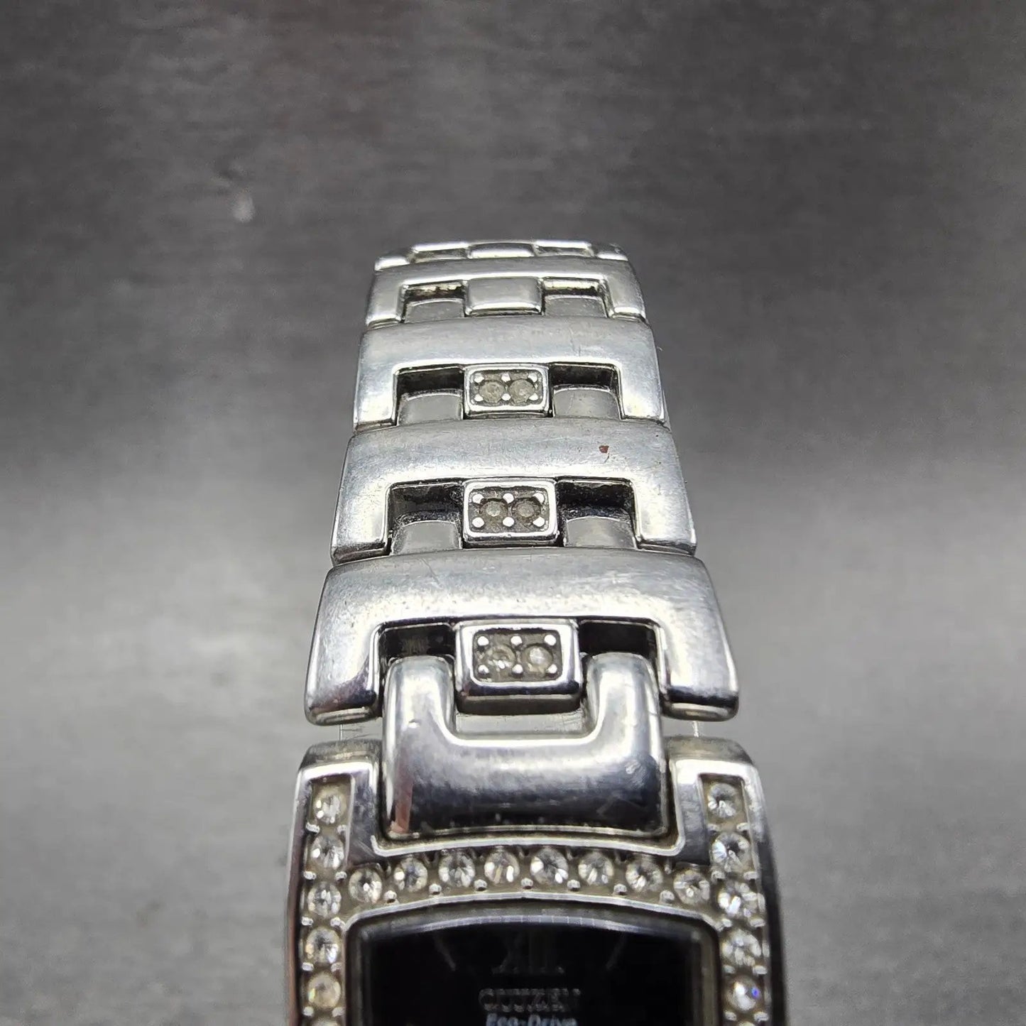 Citizen Eco-Drive Tank Watch Women 17mm Black Dial Silver Tone B023-S000068 Runs4