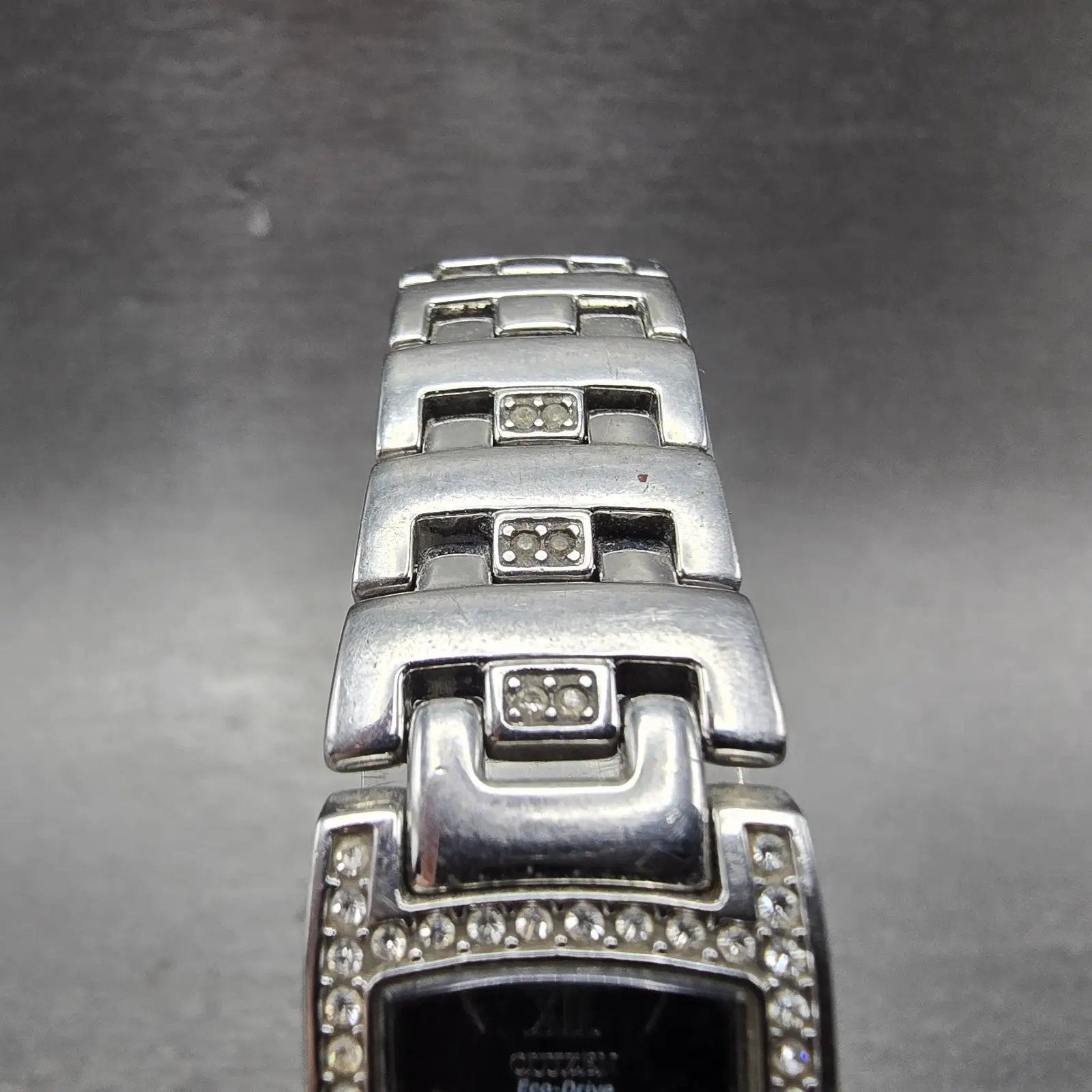 Citizen Eco-Drive Tank Watch Women 17mm Black Dial Silver Tone B023-S000068 Runs4