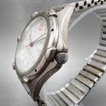 Wenger S.A.K Watch Men 36mm White Dial Silver Tone Date  New Battery READ!!!!