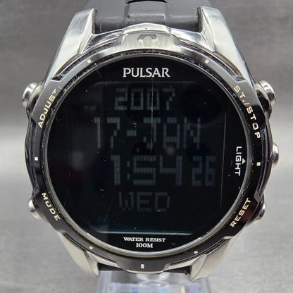 Pulsar Digital Watch Men 45mm Black Dial Two Tone Chrono Alarm W861-X002 New Bat1