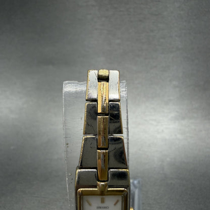 Seiko Tank Watch Women 13mm White Dial two Tone Rectangle 2E20-0AY0 New Battery4
