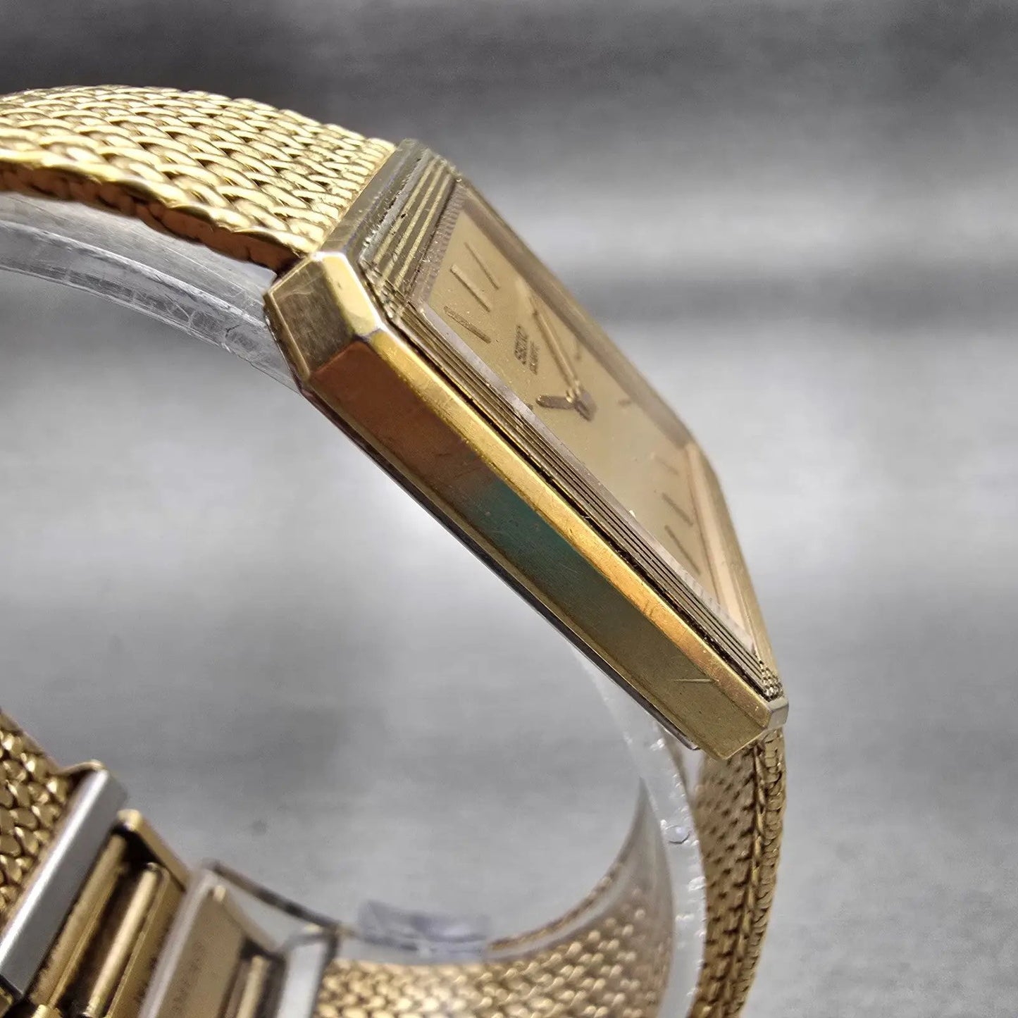 Seiko Watch Men 26mm Gold Dial Gold Tone Rectangle 6020-5339 New Battery Vintage3