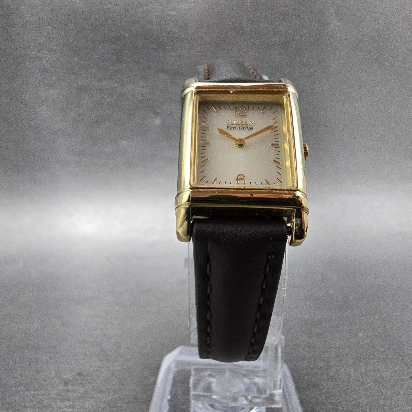 Citizen Eco-Drive Tank Watch Women 18mm Champagne Dial Gold Tone Rectangle Runs5