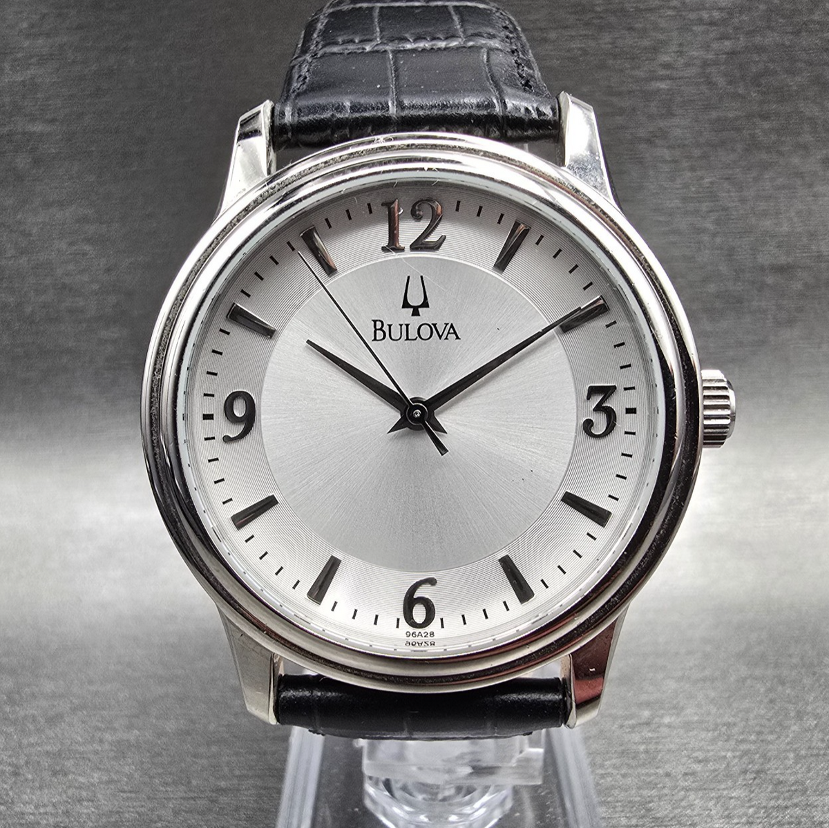 Bulova Watch Men 38mm Silver Dial Silver Tone Round 96A28 New Battery0
