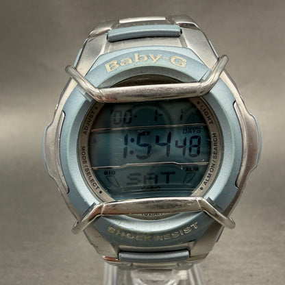 Casio Baby-G MSG-132 Watch Women 42mm Digital Blue Silver Alarm Chrono New batt0