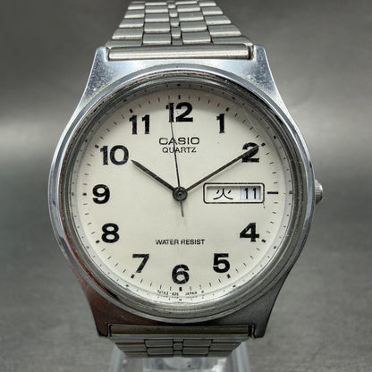 Casio MQ-514 Watch Men 33mm Silver Dial Silver Tone Round Daydate New Battery AD0