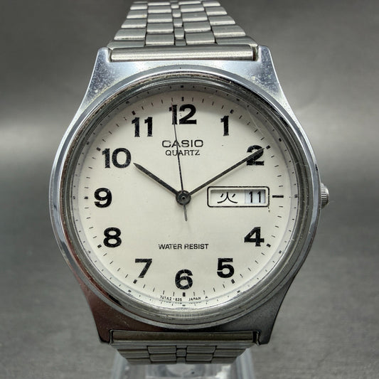 Casio MQ-514 Watch Men 33mm Silver Dial Silver Tone Round Daydate New Battery AD0