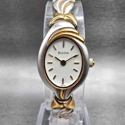 Bulova Watch Women 17mm MOP Dial Two Tone Oval 98T00 New Battery Bracelet VTG0
