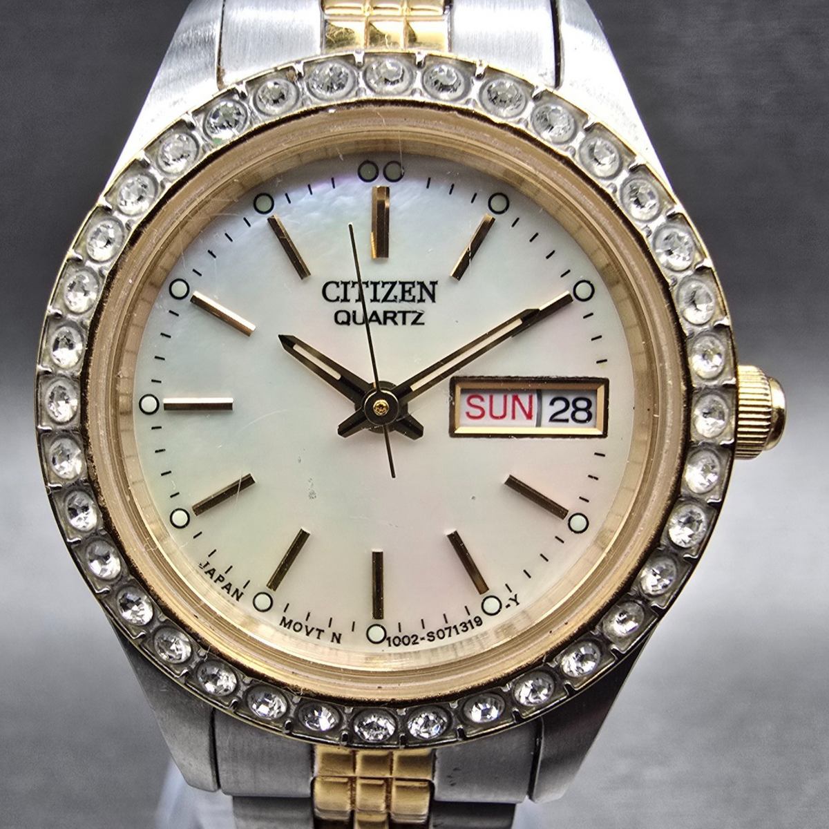 Citizen Watch Women 25mm MOP Dial Two Tone Daydate Gemmed 1002-S044464 NewBat JP1