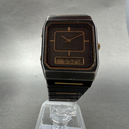 Seiko Analog Digital Watch Men 28mm Black Gold Alarm Chrono H601-5179 PARTS6