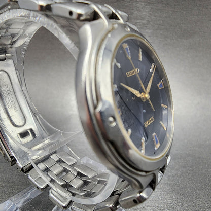 Seiko Dolce Watch Men 33mm Blue Dial Silver Tone Round 8J41-6150 New Battery