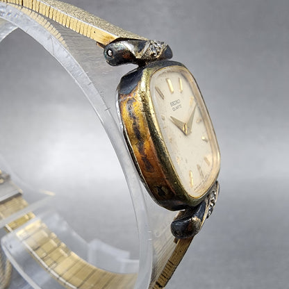 Seiko Watch Women 19mm Cream Dial Gold Tone Rectangle 14008050 New Battery3
