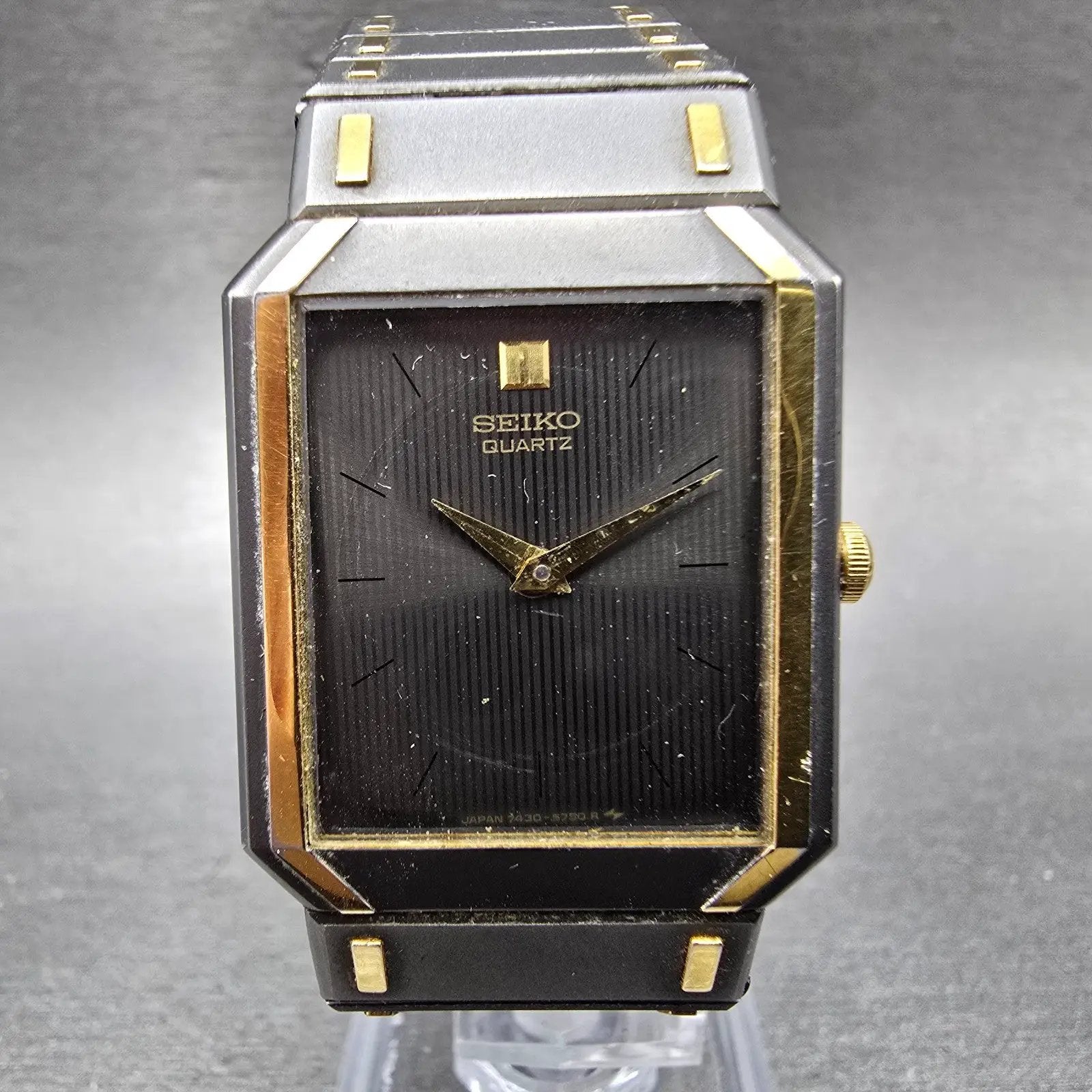 Seiko Tank Watch Men 26mm Gray Dial Two Tone Octagon 7430-5479 New Battery W/Box2