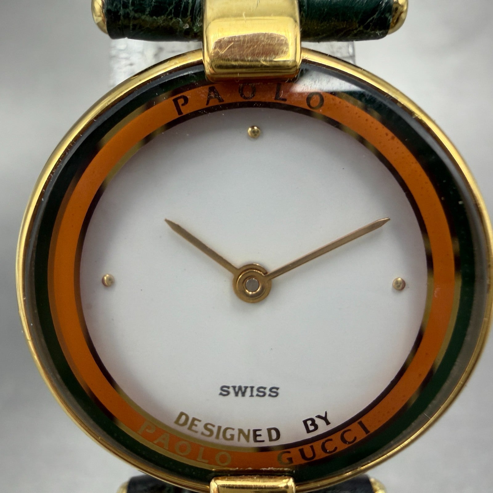 Paolo Gucci Watch Women 24mm White Dial Gold Tone Round New battery NOS VTG1