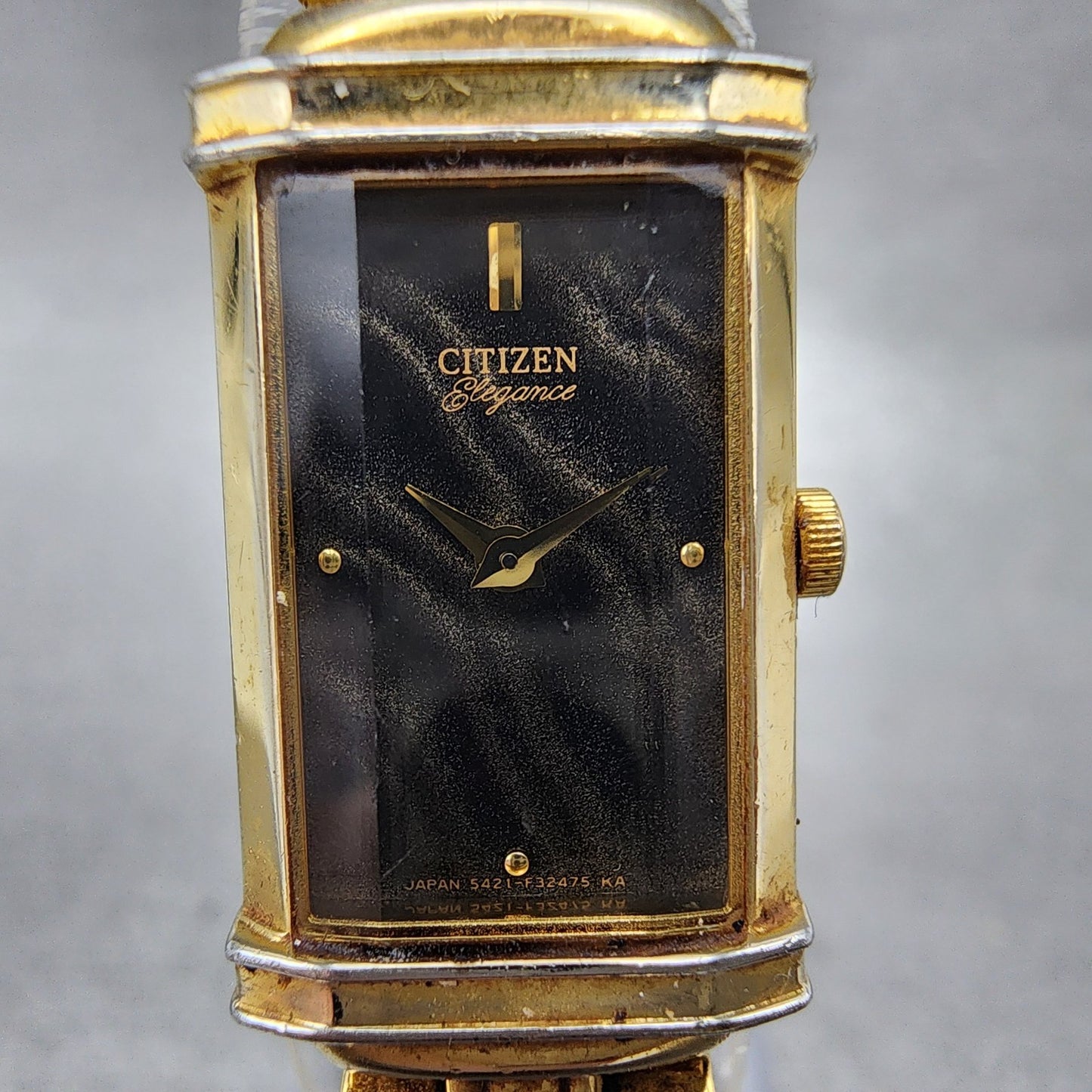 Citizen Elegance Tank Watch Women 14mm Black Dial Gold Tone 5421F47629 New Batt1