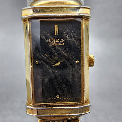 Citizen Elegance Tank Watch Women 14mm Black Dial Gold Tone 5421F47629 New Batt1