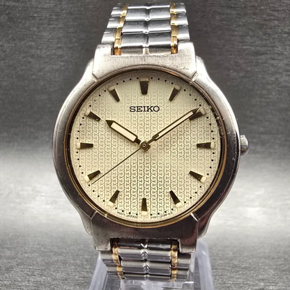 Seiko Watch Men 32mm Champagne Dial Two Tone Round V701-2B50 New Battery Vintage0