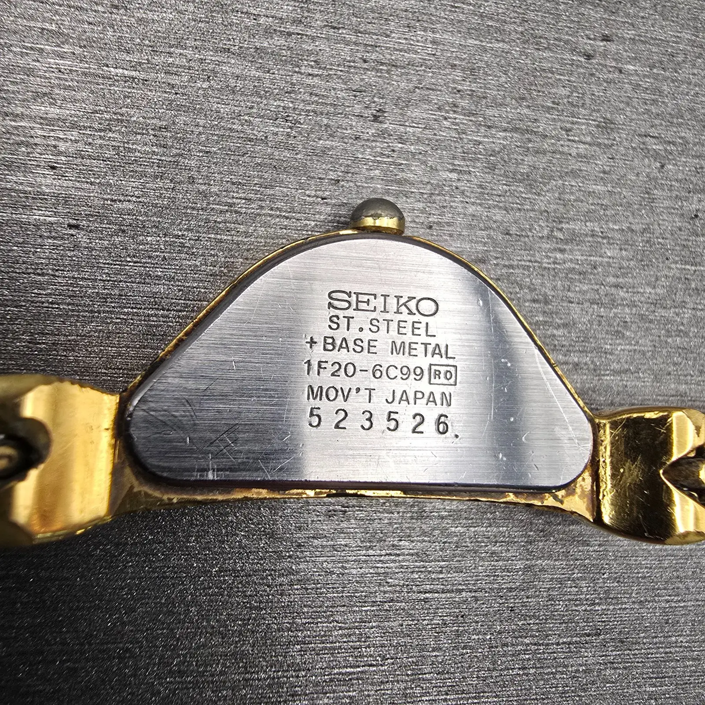 Seiko Half moon Watch Women 15mm Gold Dial Gold Asymmetrical 1F20-6C99 New Batt10