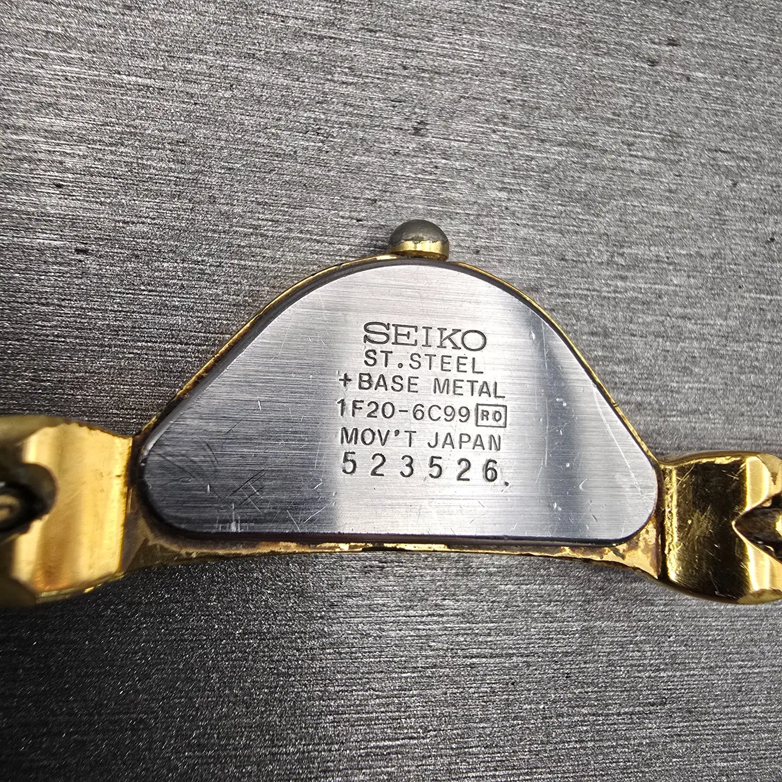 Seiko Half moon Watch Women 15mm Gold Dial Gold Asymmetrical 1F20-6C99 New Batt10