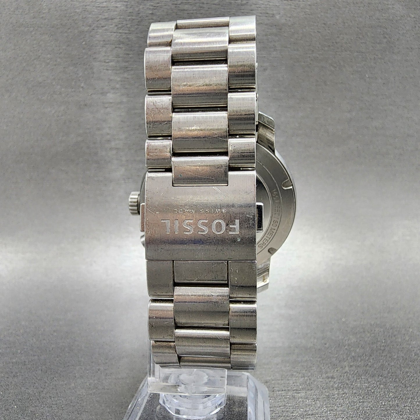 Fossil Chronograph Watch Men 45mm Black Dial Steel Date Round READ!!!! New Batt7