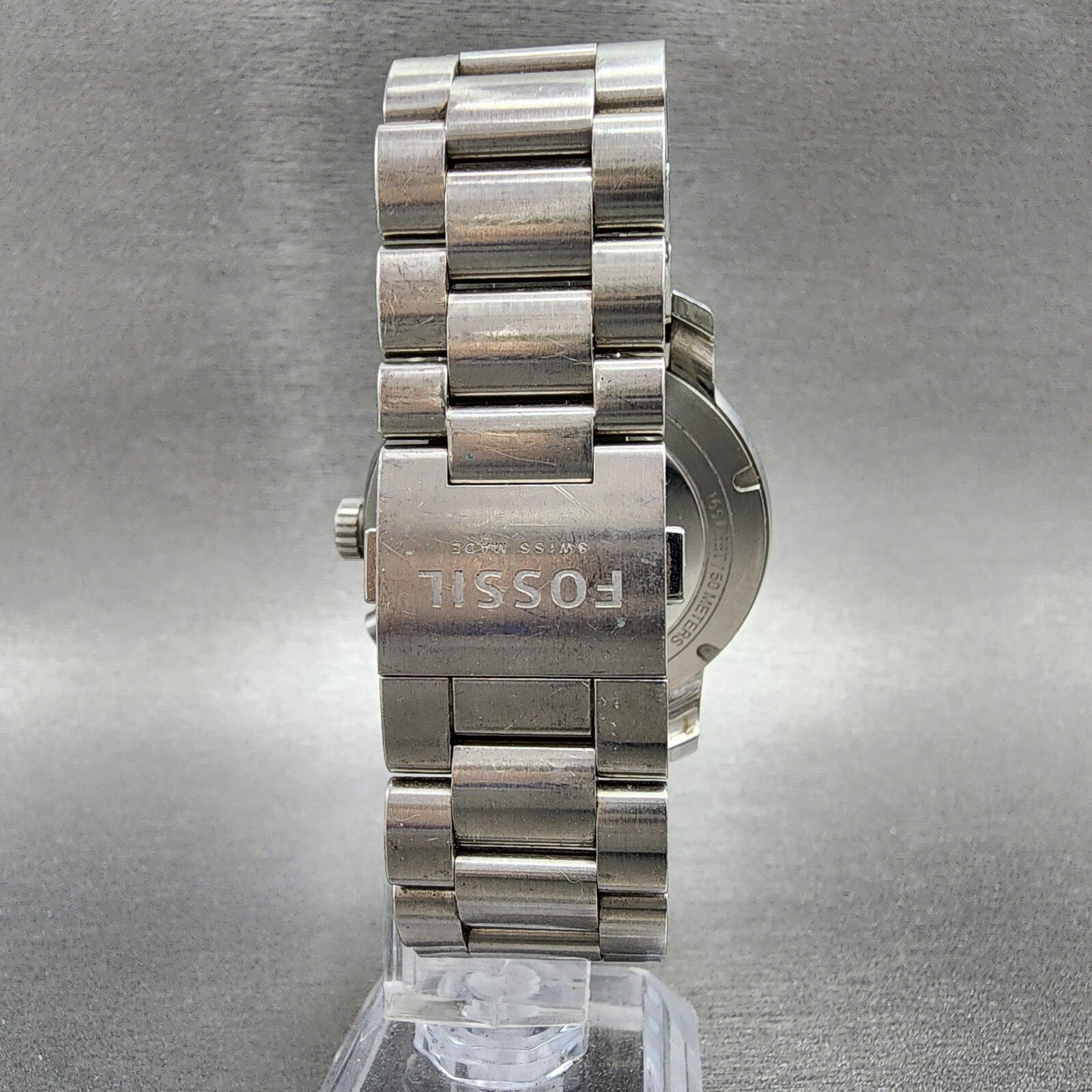 Fossil Chronograph Watch Men 45mm Black Dial Steel Date Round READ!!!! New Batt7