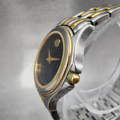 Movado Museum Watch Women 26mm Black Dial Two Tone Round 81 E4 1855 New Battery2