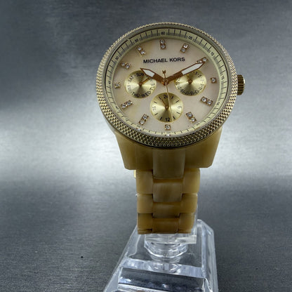 Michael Kors Jet Set Watch Women 37mm MOP Dial Gold Tone Daydate MK-5039 New Bat5
