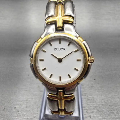 Bulova Watch Women 25mm White Dial Two Tone Round 98L53 New Battery0
