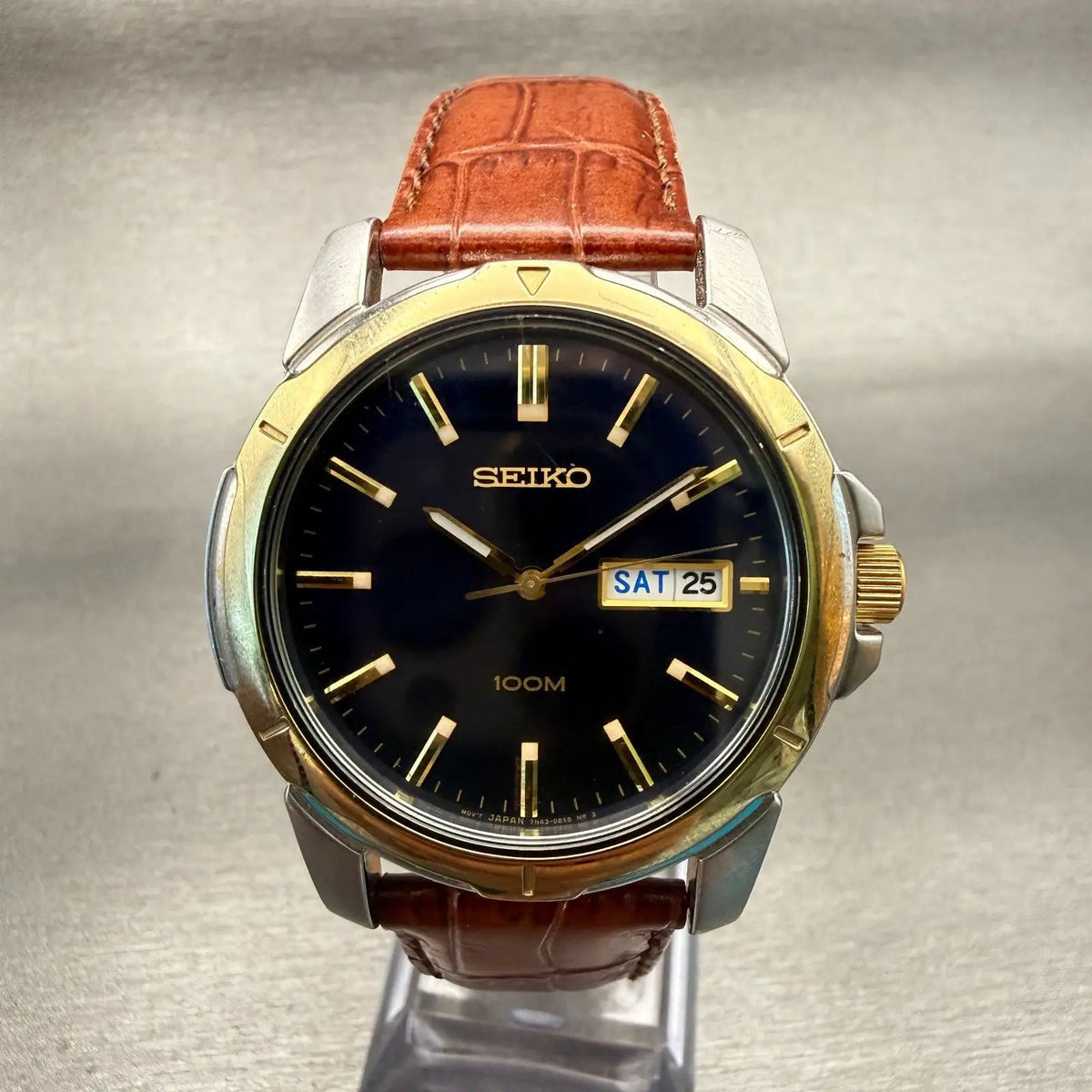 Seiko Watch Men 38mm Blue Dial Two Tone Daydate Round 7N43-0AZ0 New Battery0