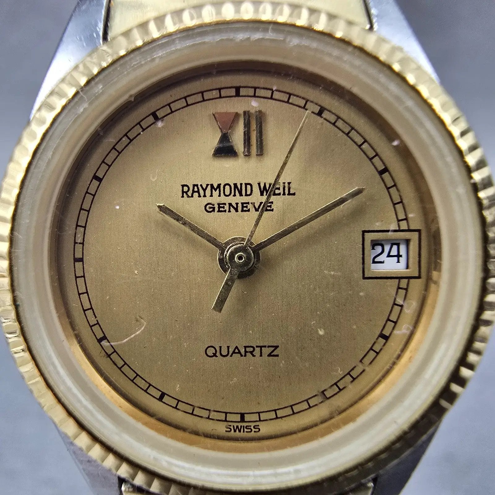 Raymond Weil Watch Women 25mm Champagne Dial Two Tone Date Round 9300 PARTS2