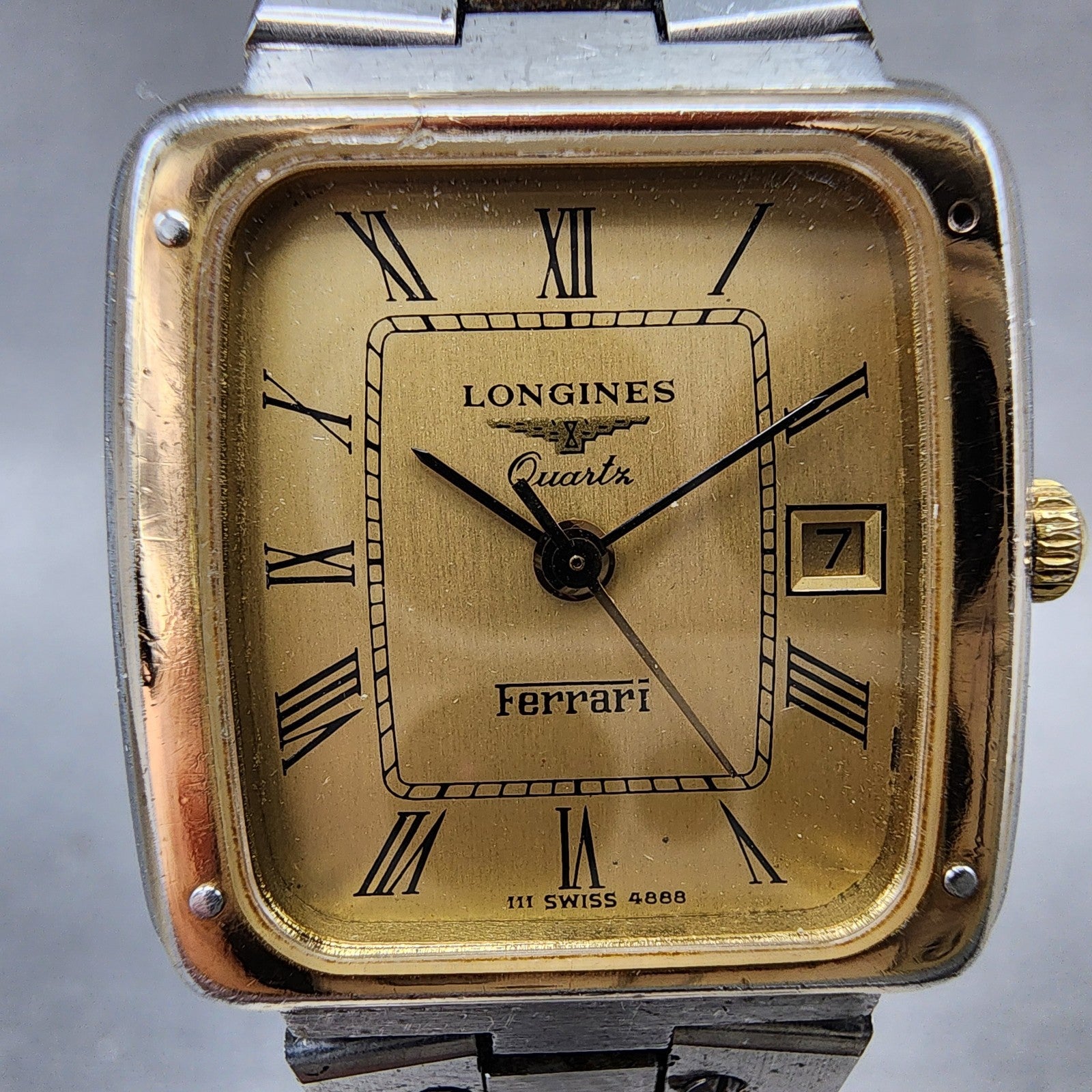 Longines Ferrari Watch Women 25mm Gold Dial Two Tone Date Rectangle New Battery1