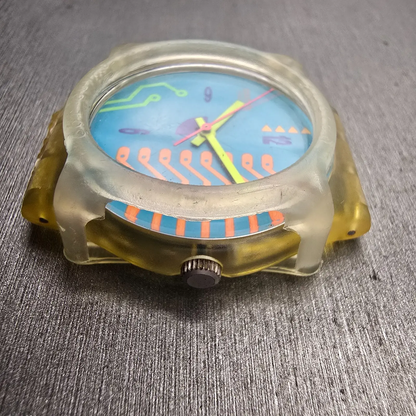 Swatch Hacker's Reward Watch Men 34mm Blue Dial Clear Case GK122 New Battery2