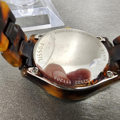 Fossil Stella Mini Watch Women 31mm Brown Dial Tortoise Resin Case Date New Batt9
