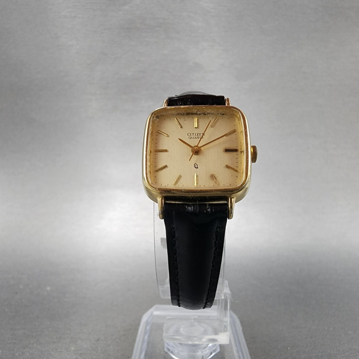 Citizen CQ Watch Women 22mm Champagne Dial Gold Tone Rectangle New Battery VTG5