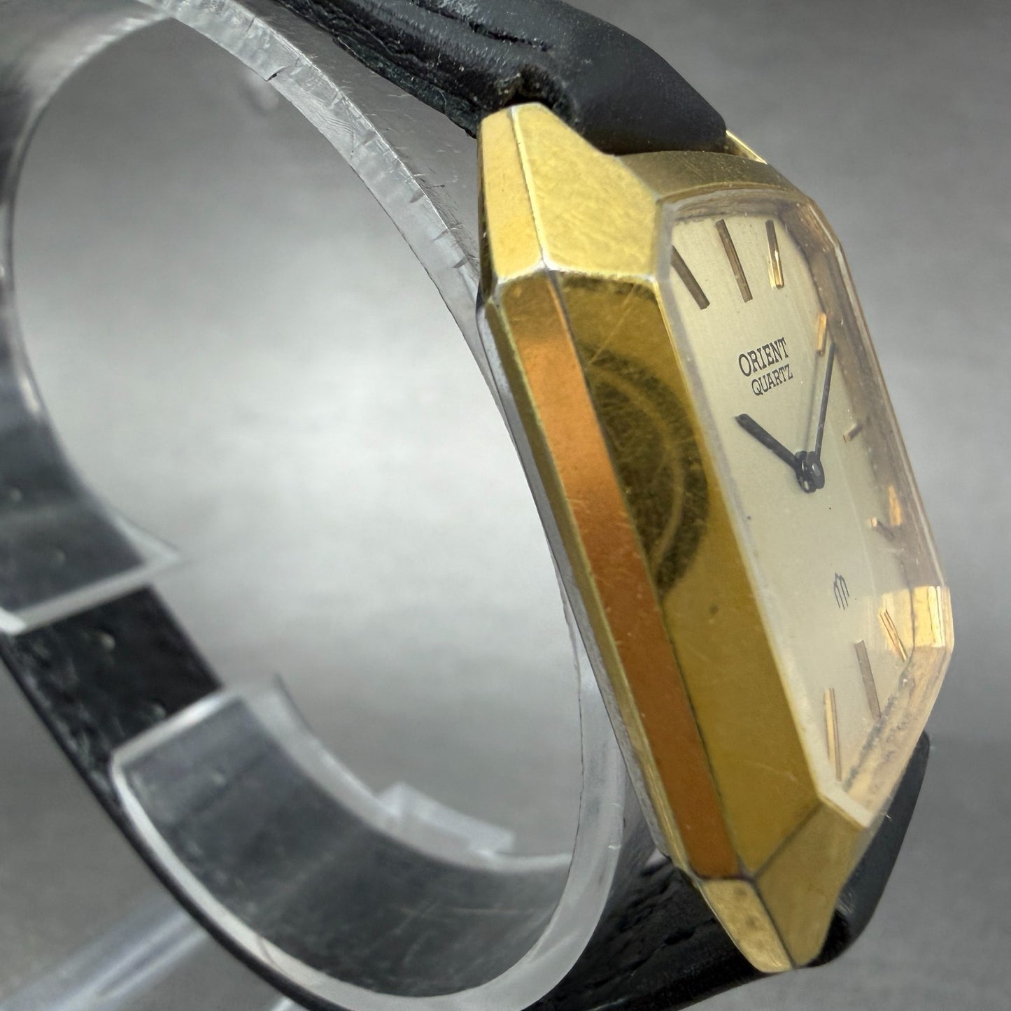 Orient Tank Watch Men 27mm Champagne Dial Gold Tone Octagon New Battery Vintage3