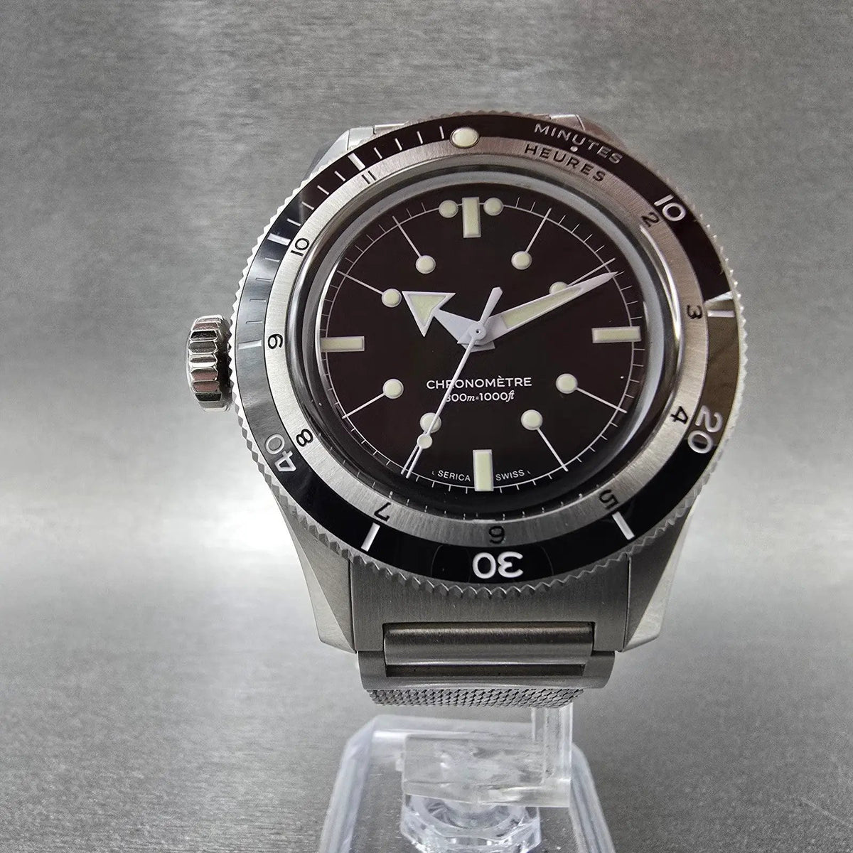 Serica Diving Chronometer Watch Men 39mm Black Dial Steel Automatic 5303-16