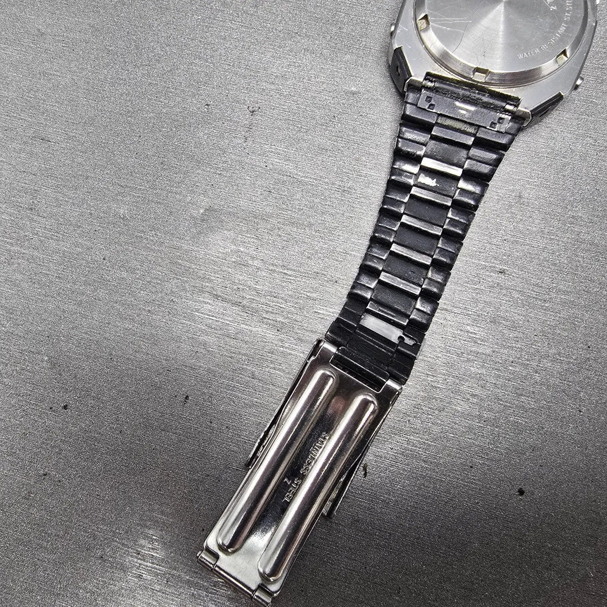 Seiko Pulse Watch Men 37mm Black Silver Chronograph Rectangle S229-5019 PARTS16