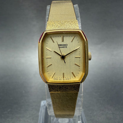 Seiko Tank Watch Women 18mm Champagne Dial Gold Tone 1221-5530 New Battery VTG0