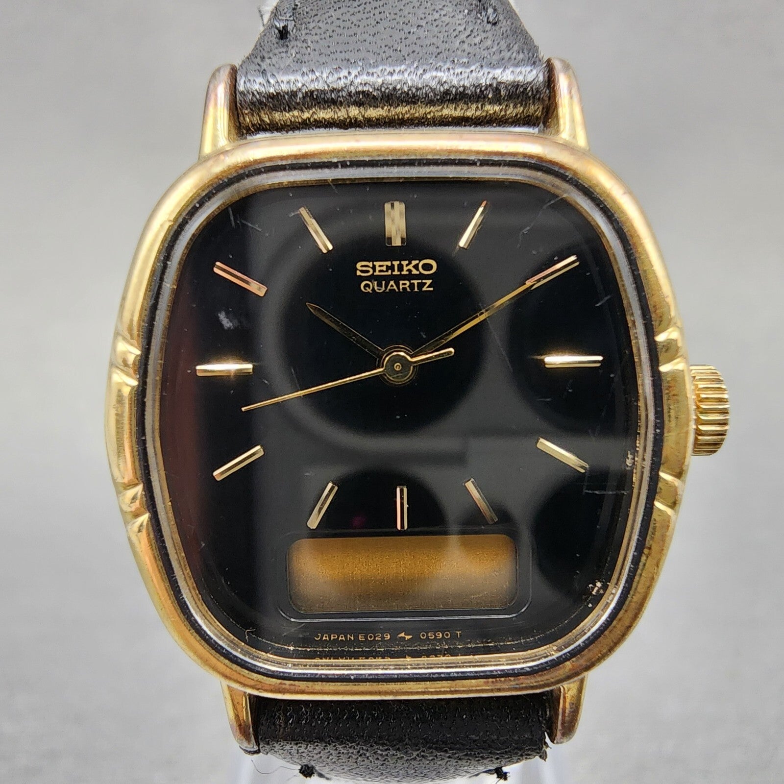 Seiko Analog Digital Watch Women 24mm Black Dial Gold Tone E0295410 PARTS2