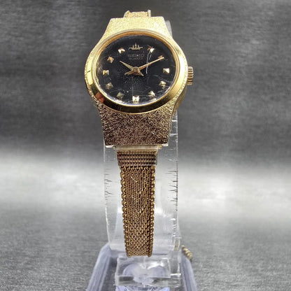 Seiko Watch Women 20mm Black Dial Gold Tone Round 8Y21-0020 New Battery Vintage5