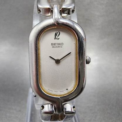 Seiko Tank Watch Women 17mm White Dial Silver Tone 73205330 New Battery1