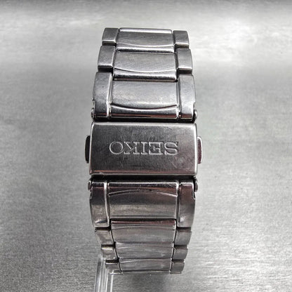 Seiko Chronograph Watch Men 38mm Black Dial Silver Tone Alarm 7T62-0EE0 New Batt7