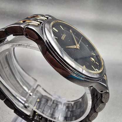 Seiko Watch Men 34mm Black Dial Two Tone Date Round 7N32-0059 New Battery VTG3