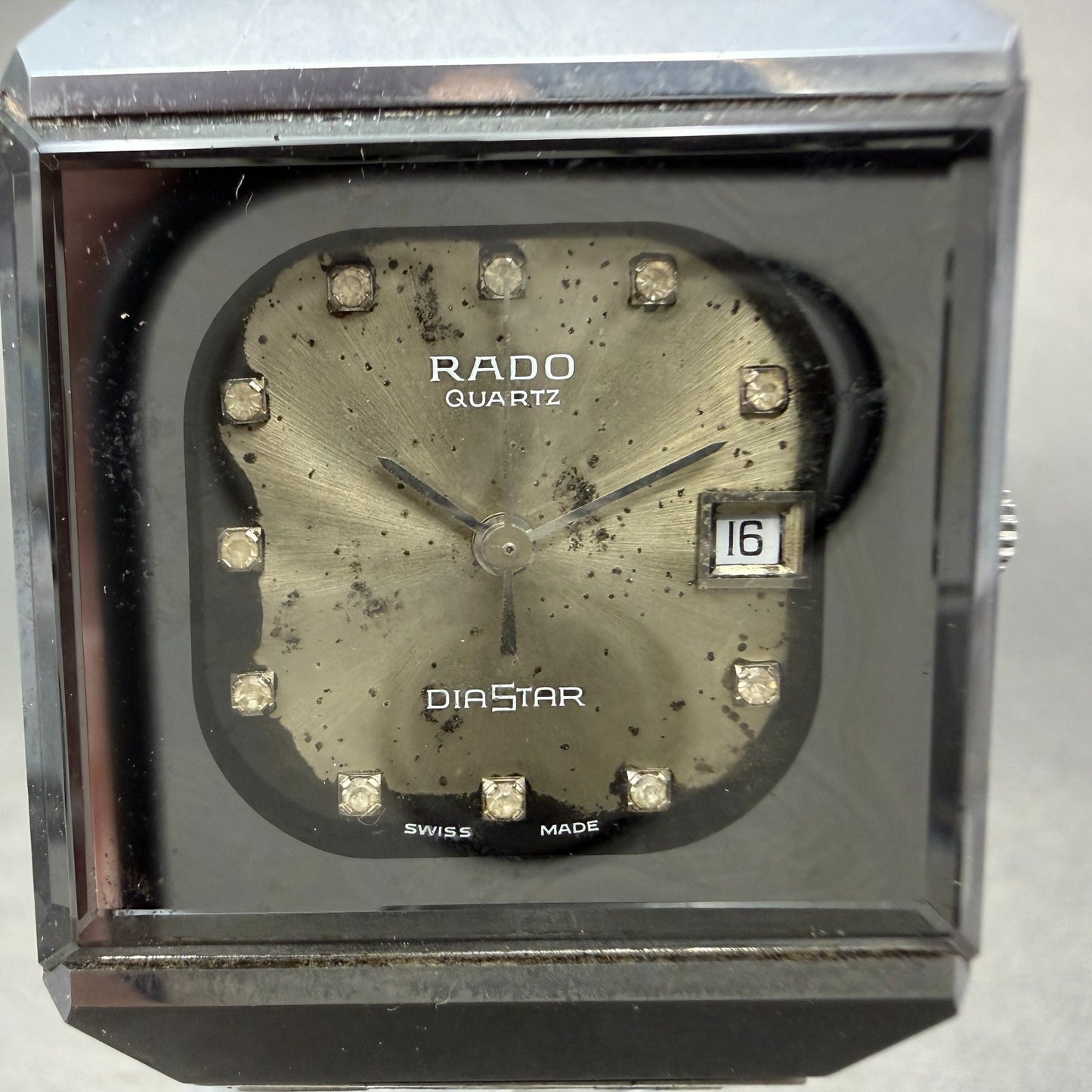 Rado Diastar Watch Men 30mm Silver Dial Tungsten Case Date Rectangle New Battery1